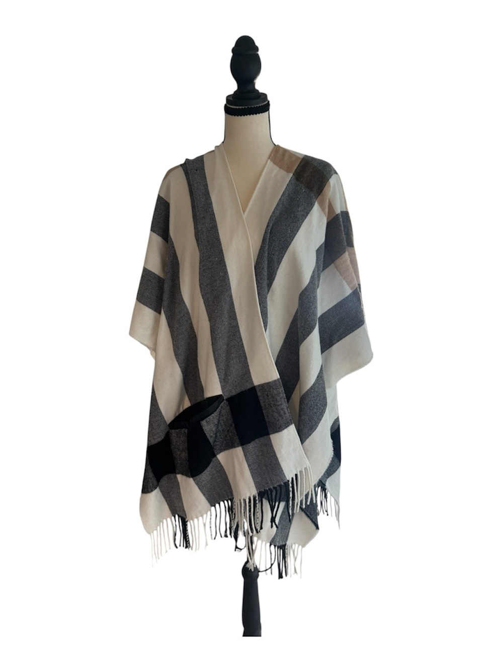Shiraleah Black, Cream and Brown Striped Fringe Wrap